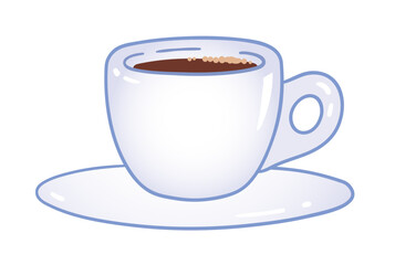 Vector illustration of a white espresso cup with hot drink on saucer