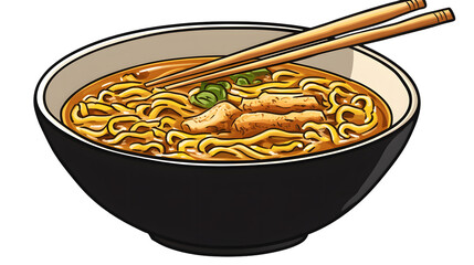 Delicious Bowl of Ramen with Chopsticks Isolated on White Background