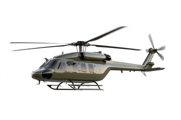 Fototapeta premium Military helicopter in flight green aircraft rotor blades aerial vehicle transportation