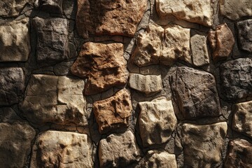 Fototapeta premium Rustic Stone Wall: Textured Earth Tones in a Sunlit Setting