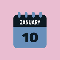 10 january calendar icon date monthly graphic design.