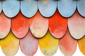 Pastel Fish Scale Shingles: Weathered Painted Wood Texture.