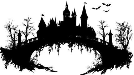 Fototapeta premium Silhouette of Tudor style Bridge house design, Tudor style Bridge house vector illustration