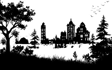 Fototapeta premium Silhouette of Victorian style Skyscraper design, Victorian style Skyscraper vector illustration
