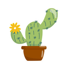 Cute hand-drawn potted cacti with flowers. A collection of cute hand-drawn cacti in pots with yellow flowers. Perfect for design, decoration, and print projects.
