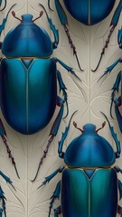 Seamless Metallic Iridescent Blue Scarab Beetle Insect Repeat Pattern Wallpaper Design Nature Entomology