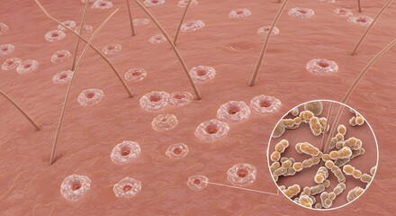 Microscopic view of skin surface showing hair follicles and sweat glands in detail during daytime exploration of human skin anatomy Generative AI
