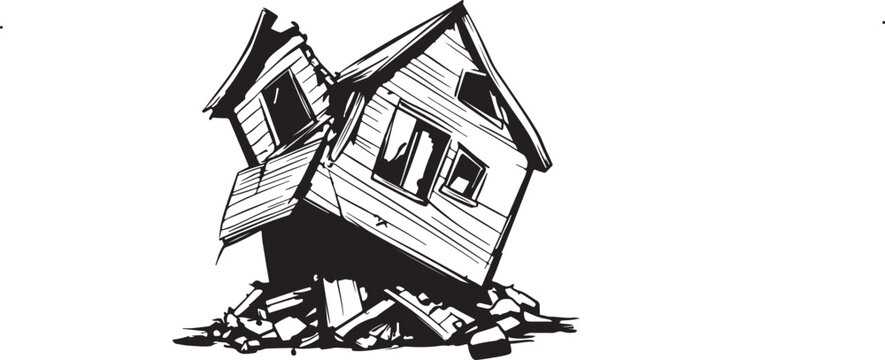 black and white house collapsing clip art preview