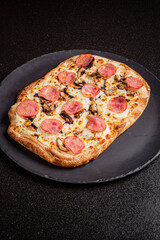 Golden crust topped with savory pepperoni and mushrooms, ideal for a late-night snack