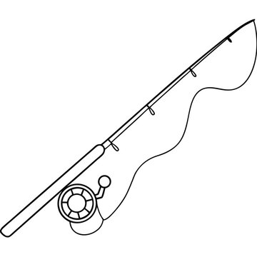 recommend clip art: Simple fishing rod outline design with reel and line angling equipment