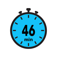 46 minute Timer, clock, stopwatch isolated icons. Countdown timer symbol. Minute timer, Time measure, Chronometer, Alarm.