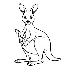 Kangaroo and baby in pouch Coloring page, black and white