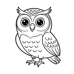 Obraz premium Owl with big round eyes Coloring page, black and white