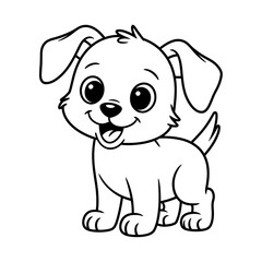 Fototapeta premium Smiling puppy with floppy ears Coloring page, black and white,