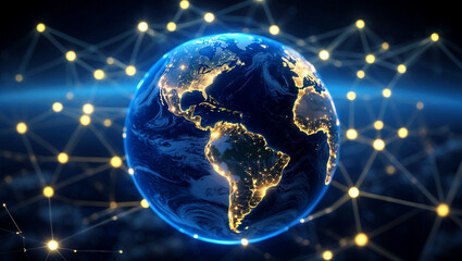 Naklejka premium Illuminated earth highlighting global connectivity at night