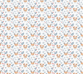 Cute cartoon,Vector seamless pattern with Christmas, Xmas ,snow ,new year,gift,flat style,background , clothing , decorations.