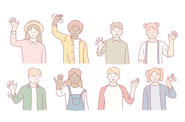 A vibrant and eyecatching illustration of diverse young people joyfully waving and expressing unity and positivity