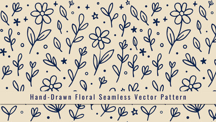 Hand-Drawn Floral Seamless Vector Pattern – Organic Doodle Style for Fabric and Packaging
