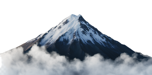   A realistic photograph of a snow-capped mountain, isolated on a transparent background