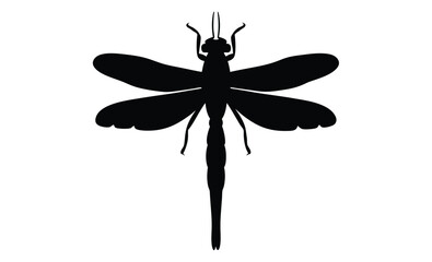 Dragonfly silhouette, Insect icon vector, Damselfly black graphic, Flying bug illustration