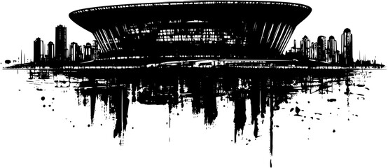 Obraz premium Silhouette of Contemporary style Stadium design, Contemporary style Stadium illustration art