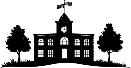 Silhouette of Victorian style School design, Victorian style School illustration art