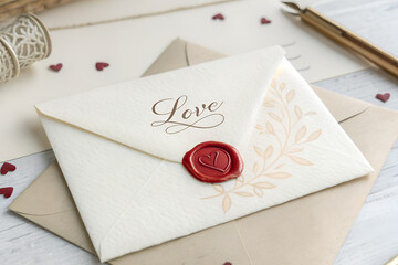 Envelope with Heart Seal, Soft Cream, Love Message Concept