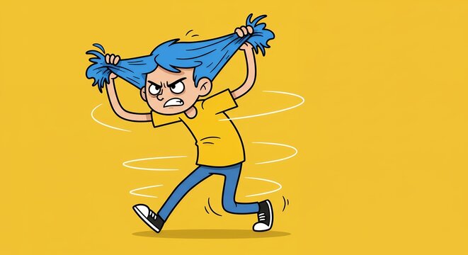 Angry cartoon character pulling hair