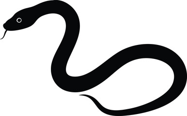 Black Snake with Tongue Out Silhouette on Transparent Background