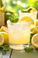 Fototapeta premium Refreshing Lemonade Drink with Mint and Ice Cubes