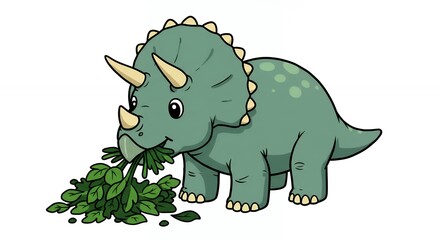 Fototapeta premium Cartoon dinosaur eating plants illustration