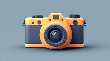 Isolated Illustration of a Yellow and Gray Camera on a Gray Background in Studio Lighting with Digital Illustration Design