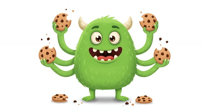 Cartoon monster eating cookies