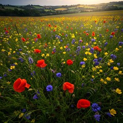 field of red poppies in spring