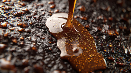 Luxurious chocolate melting on a tongue with rich textures and glossy highlights under warm lighting