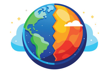 Fototapeta premium Earth Globe Depicting Hot and Cold Climate Zones with Clouds and Star