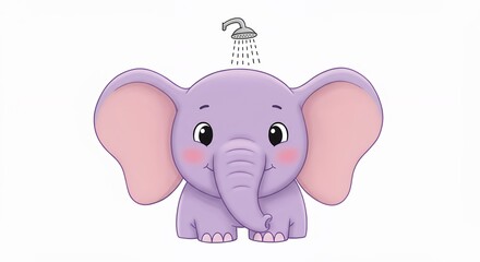 Obraz premium Cute elephant taking a shower illustration