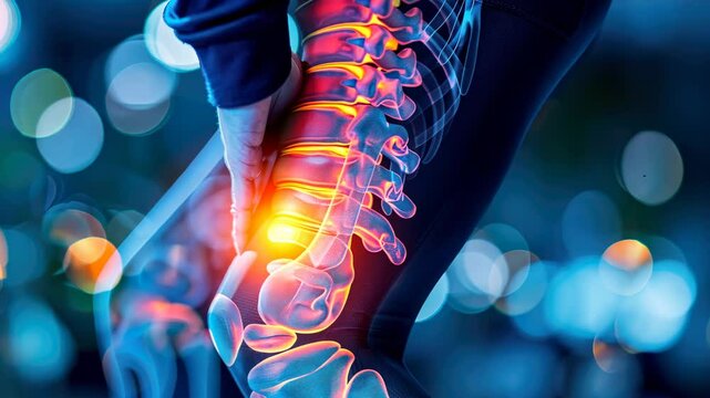 Lower Back Pain and Sciatica:  A Medical Illustration of Spinal Anatomy and Pain Point