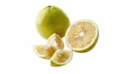 a lime, orange and lemon cut in half on a transparent background, PNG image, PNG file, Generative art.