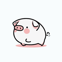 Obraz premium Round cartoon pig walking happily in minimalist style