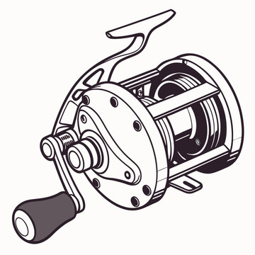 recommend clip art: Baitcasting fishing reel vector illustration minimalist design for fishing enthusiasts