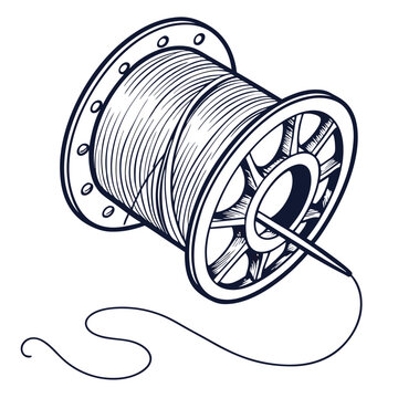 recommend clip art: Elegant sketch of sewing spool with needle and thread art illustration