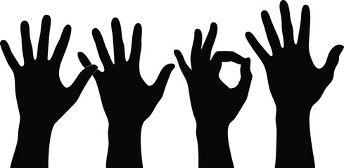 Obraz premium Hand Silhouettes Raised in Celebration Gesture on Transparent Background