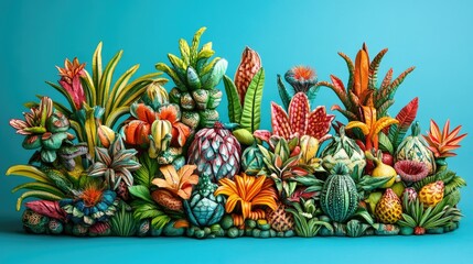 Obraz premium Colorful sculpted tropical garden of fantastical plants.