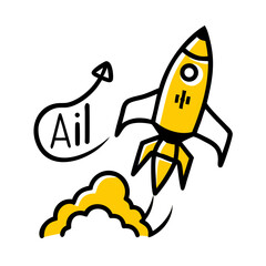 Friendly Robot with Code Elements – Doodle Style AI Illustration for Tech Websites