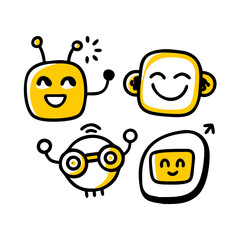 Friendly Robot with Code Elements – Doodle Style AI Illustration for Tech Websites