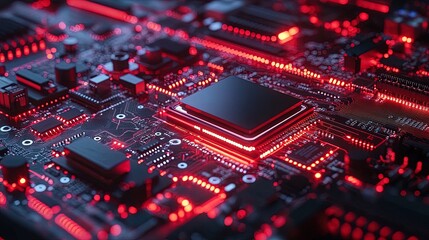 Obraz premium Futuristic Circuit Board with Red Illumination