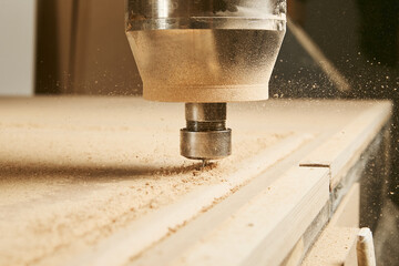 Cutting wood using a machine with numerical control. Cnc tool.