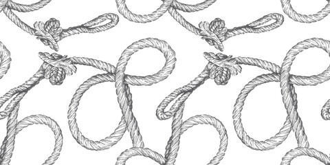 Seamless pattern of twisted rigging rope sketches, hand drawn vector background, paper, wallpaper, fabric