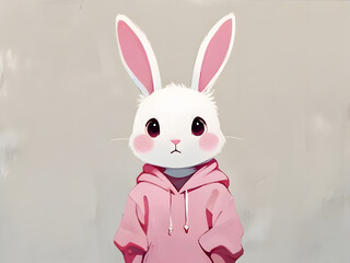 Obraz premium Anime Style Rabbit Portrait, Cute Bunny Illustration